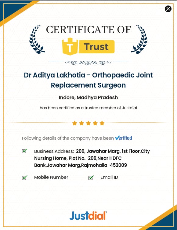 dr aditya lakhotia orthopedic surgeon indore trust certificate justdial verified doctor